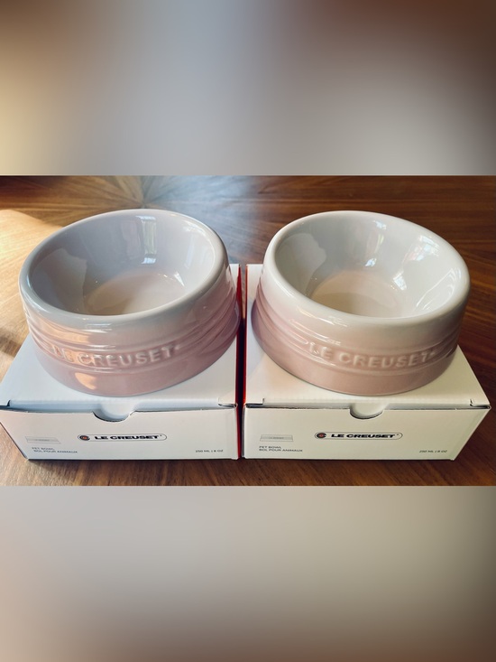 Le Creuset Other - Set of 2 Le Creuset Shell Pink Ceramic Pet Dog Cat Dish Bowl